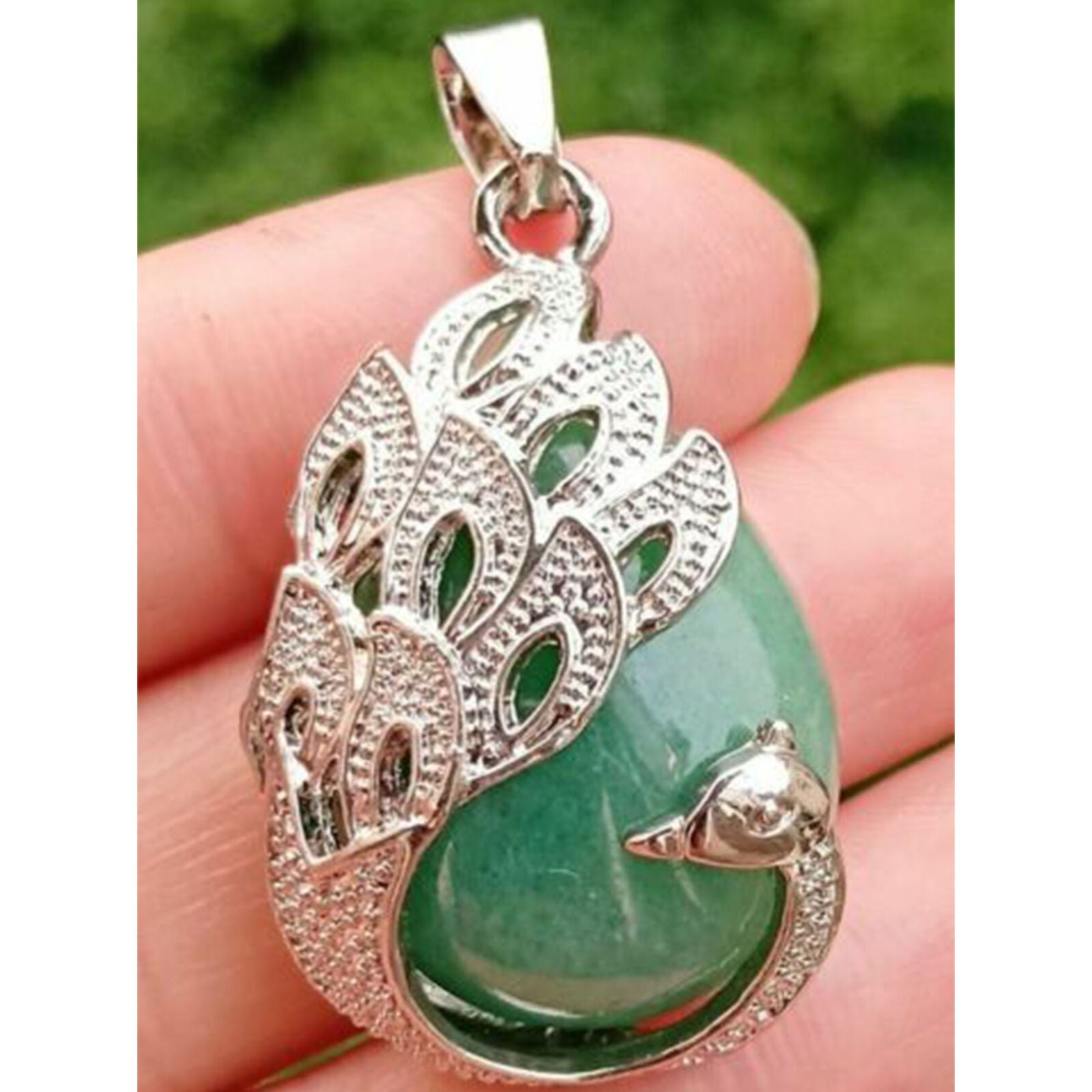 Aventurine stone bead Energy Reiki Healing Amulet Peacock Pendant