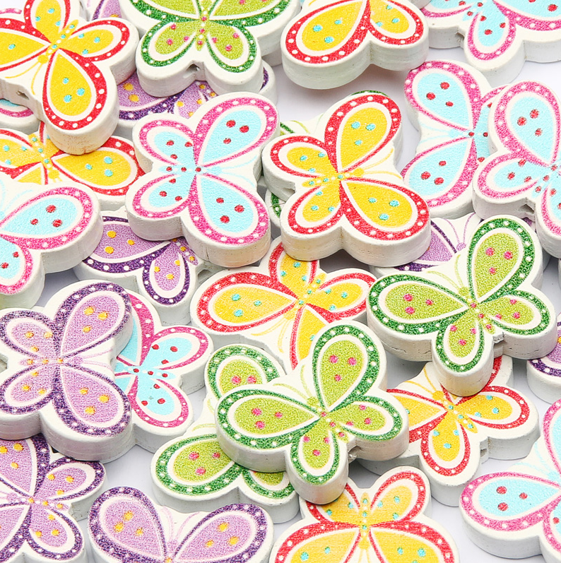 50X Mixed Butterfly Wood Bead Loose Spacer Bead Jewelry Making Bracelet Necklace