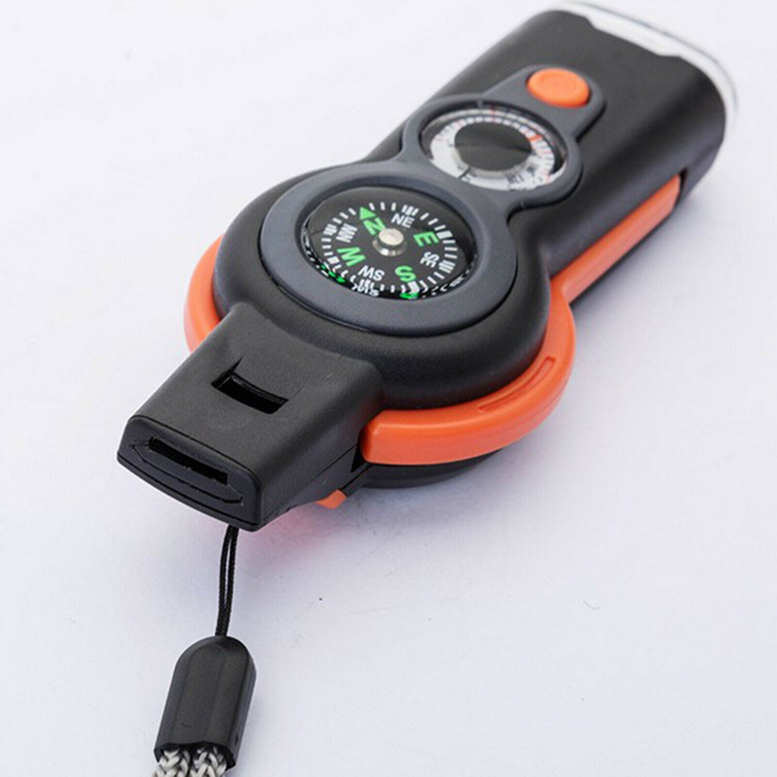7-in-1 Emergency Hiking Safety Whistle Compass LED Signal Lights Keychain
