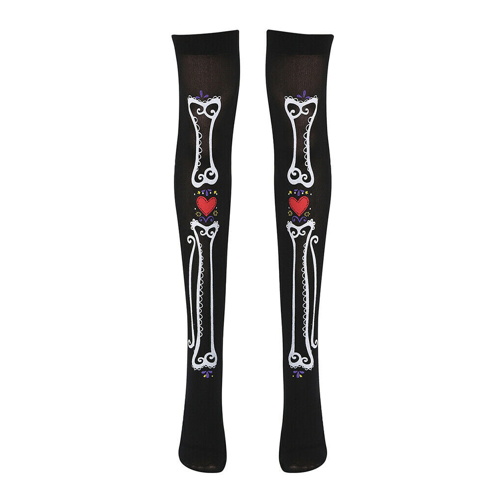 Lady Skeleton Heart Over Knee Sock Long Stockings High Thigh Sock  Long Sock