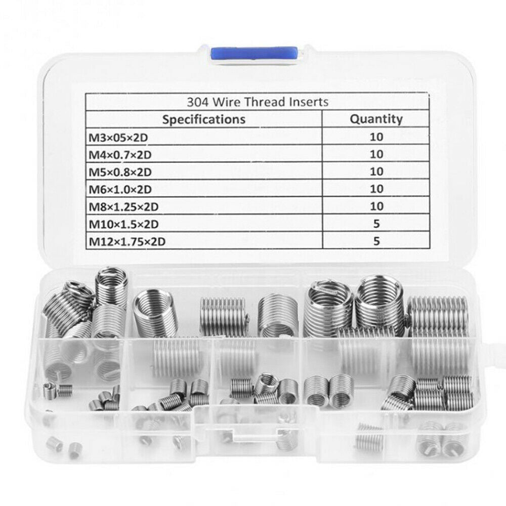 60Pcs M3 M4 M5 M6 M8 M10 M12 Stainless Steel Hardware Thread Insert Repair Kit