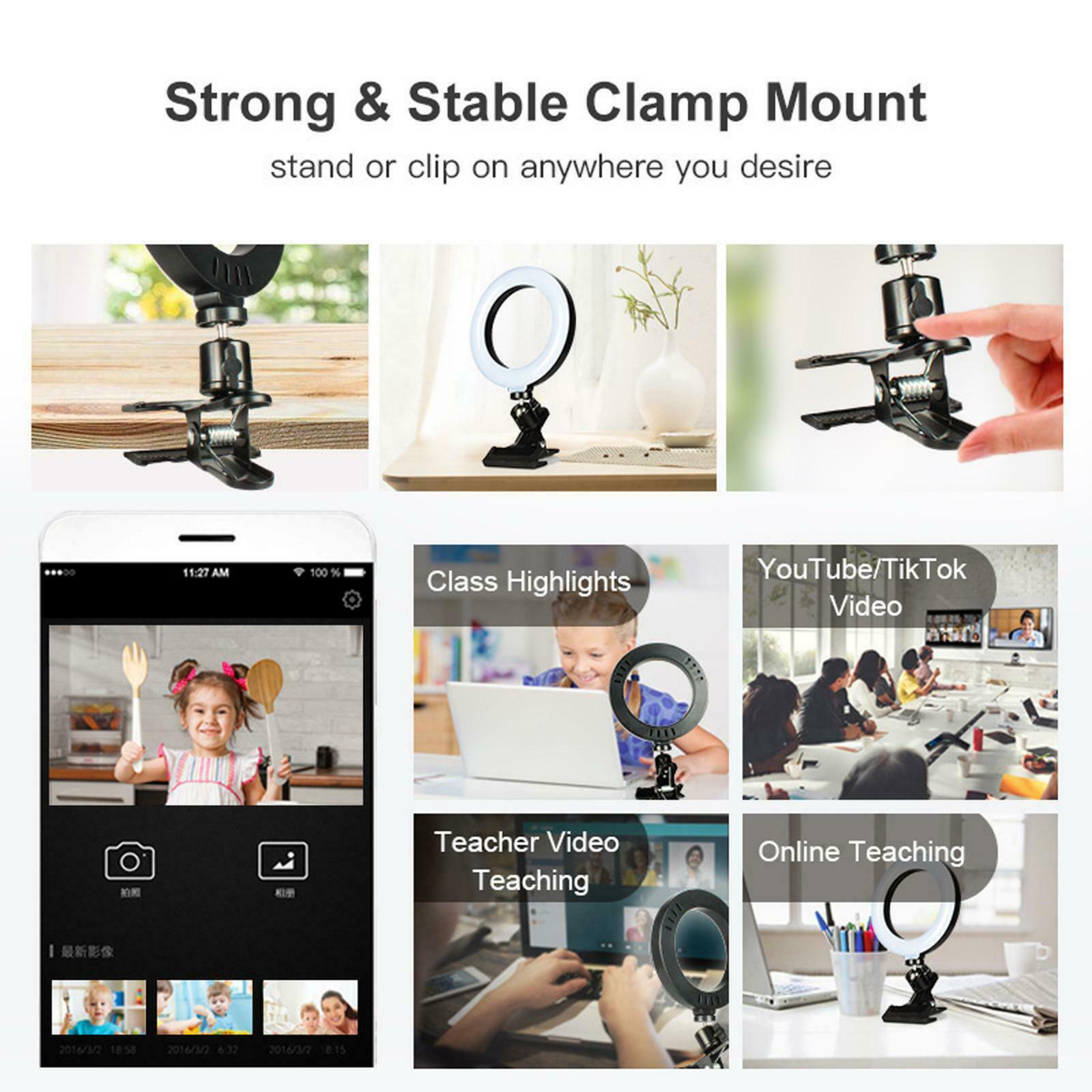 6" Selfie Ring Light Mini Led Ringlight Lighting with Clamp for Live Stream
