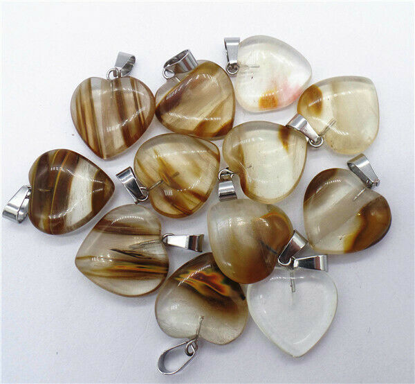 100Pcs 20x20x7mm Brown Fire Cherry Quartz Love Heart Pendant Bead HH8304