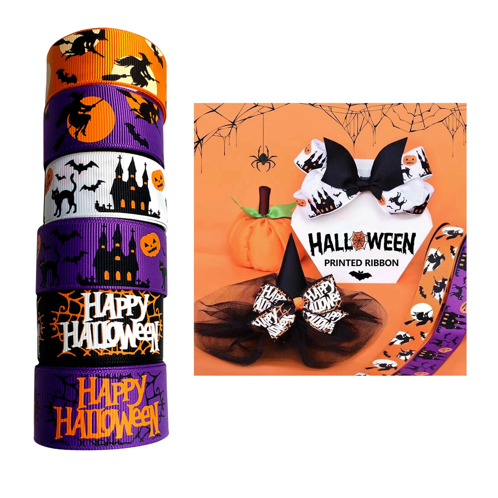 12yards Halloween Ribbon Ghost Grosgrain Ribbons Gift Wrapping Package Decor