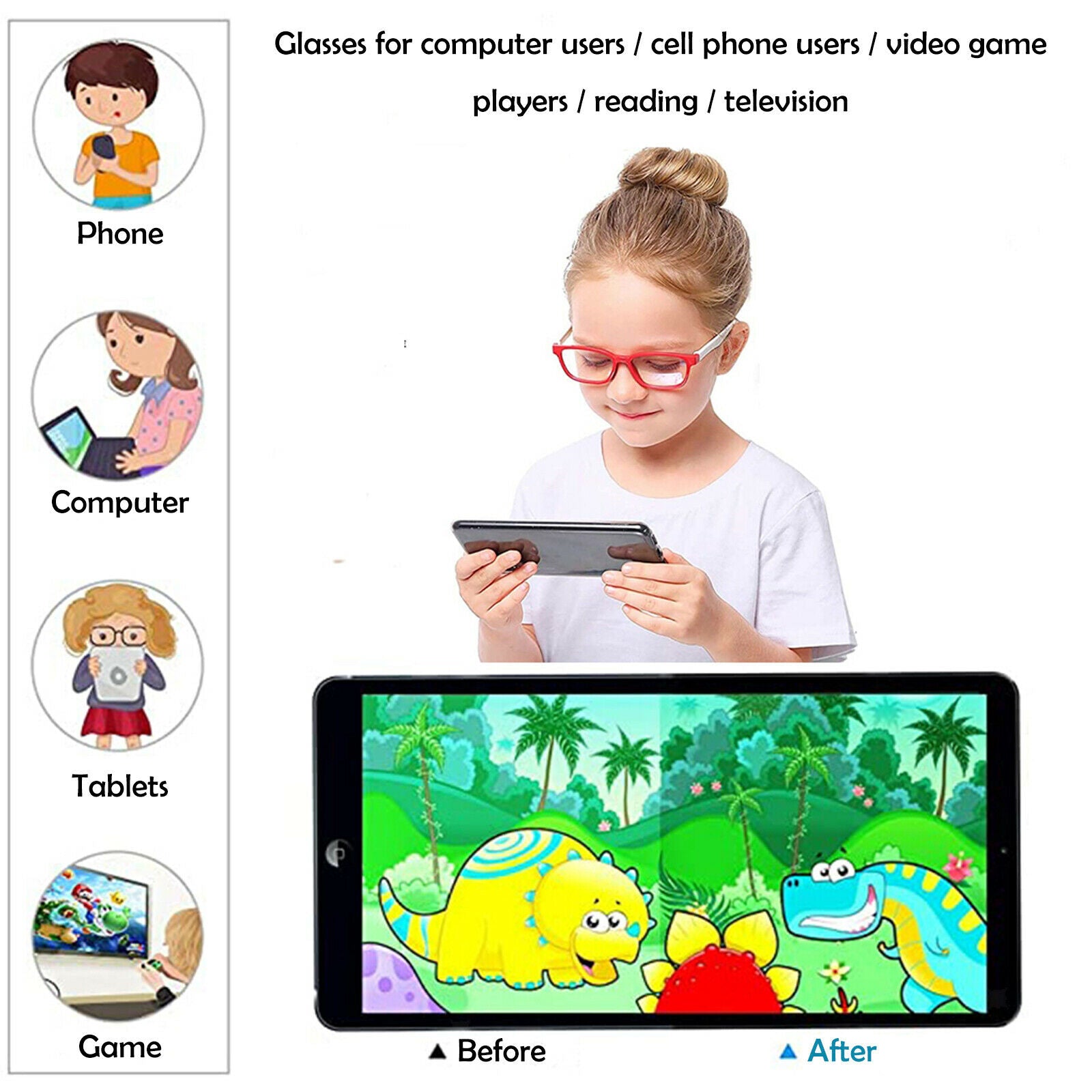 Kids Glasses Blue-blocking Soft Frame Children Flexible Gaming Black + Red
