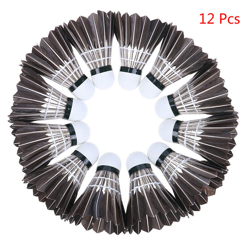 12 Pcs Set Training Goose Feather Shuttlecocks Durable Badminton Black BalDDBDA