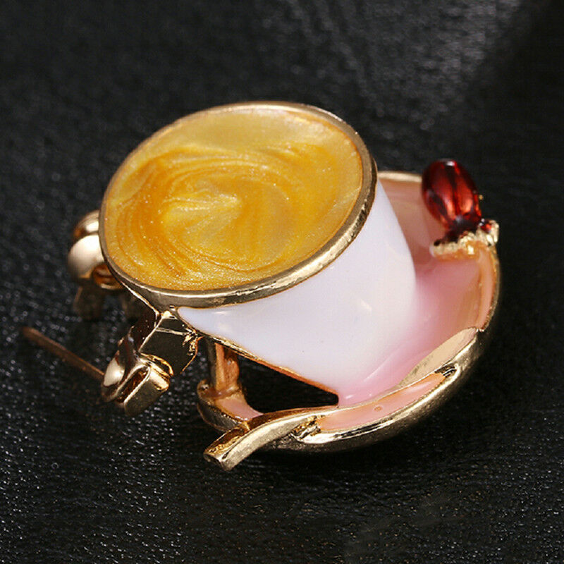Enamel Coffee Cup Spoon Brooch Pin Women Scarf Suit Collar Lapel Pin Jewel.l8