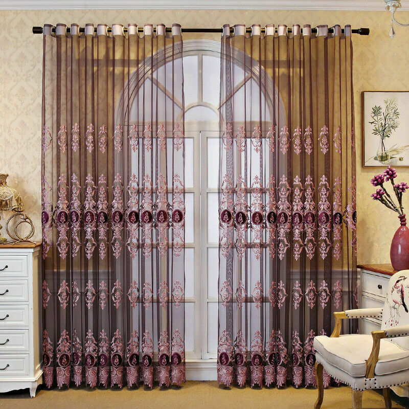 1 X European Tulle Curtain Fabric Semi-finished Lace Embroidered Sheer Drape UK