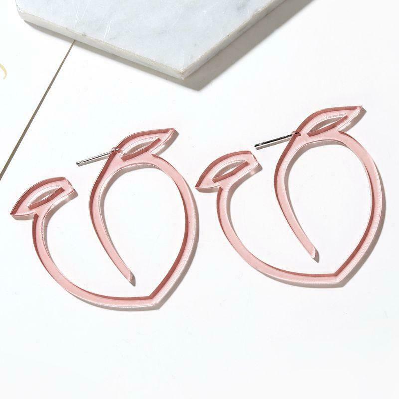 Pink Peach Earrings Sweet Fruits Acrylic Drop Dangle Earrings Fashion Jewelry