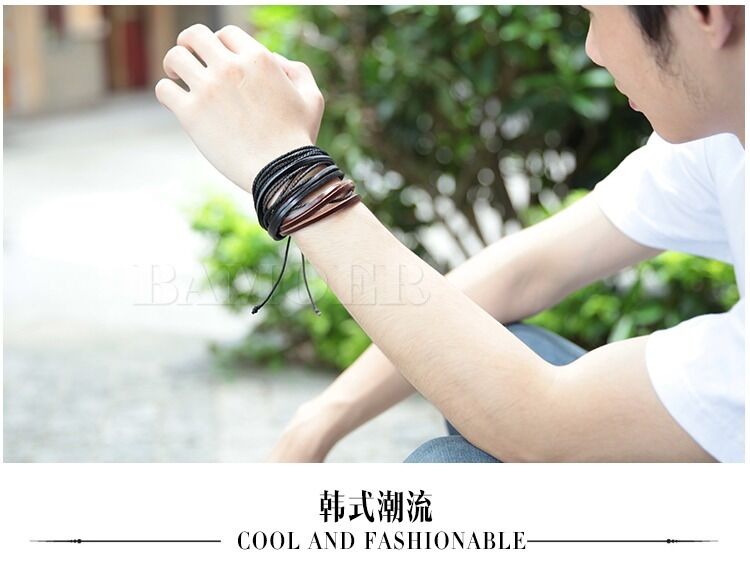 2PCS Lot Mens Girls Wrap Leather Charm Bracelet Women Fashion Jewelry Chain