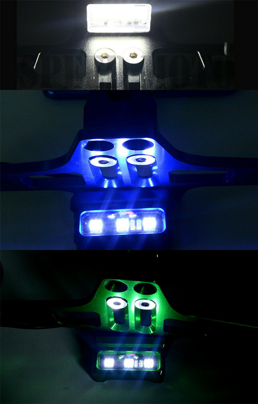 Motorcycle License Number Plate Frame Holder LED White Light Adjustable Bracket