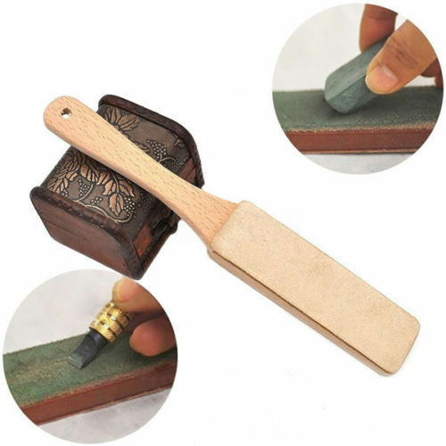 Wood Handle Leather Sharpening Strop For Razors 2 Sided Knives Polish Compound