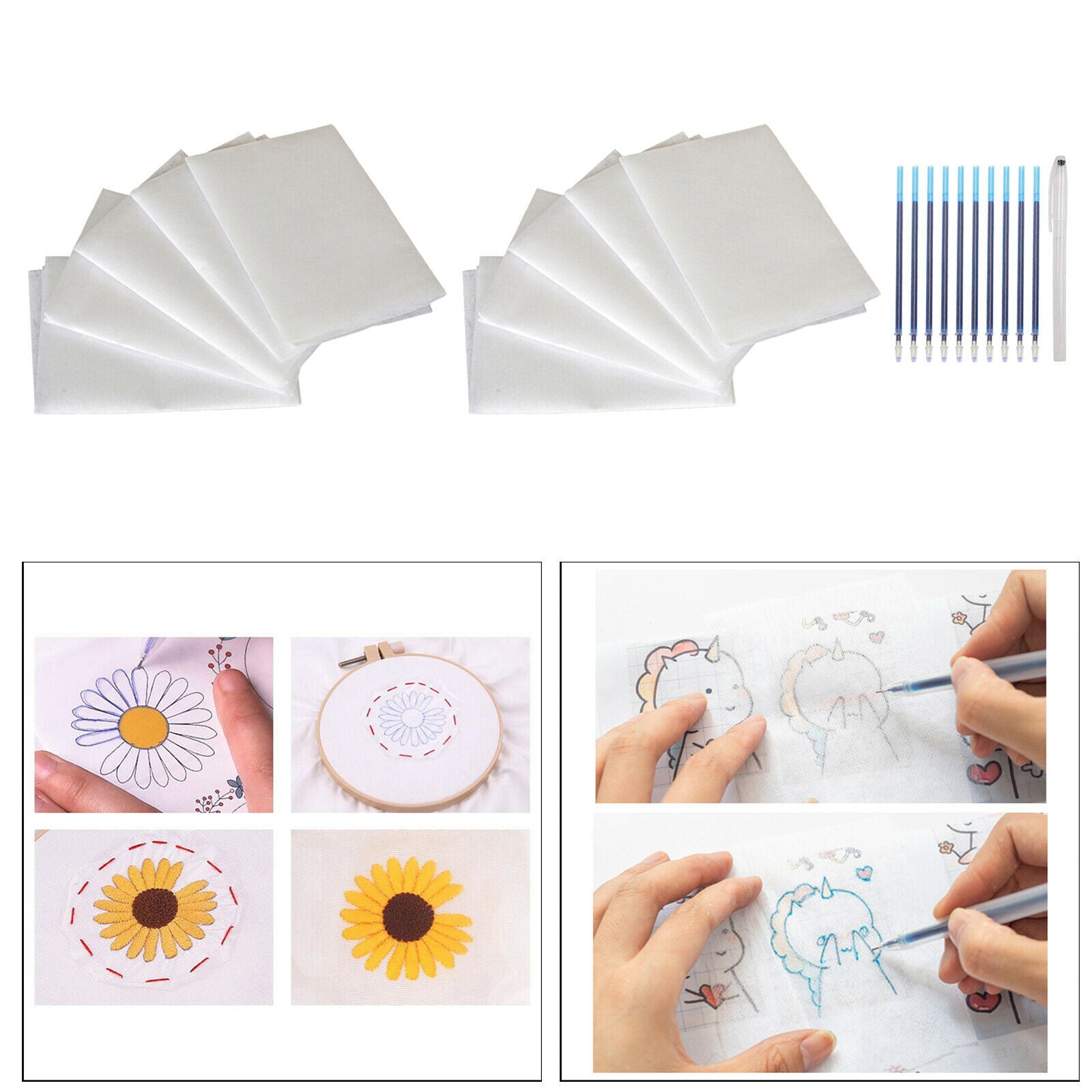 10 Sheets Water Soluble Embroidery Stabilizer Transfer Paper with Pens