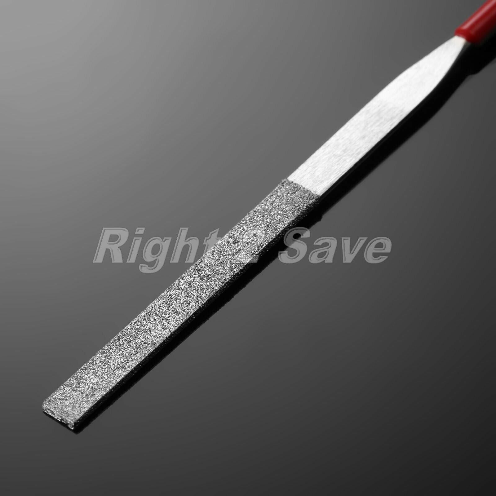 1Pc Red Plastic Handle Metal Stone Grinding Flat Diamond Needle File 3mmx140mm