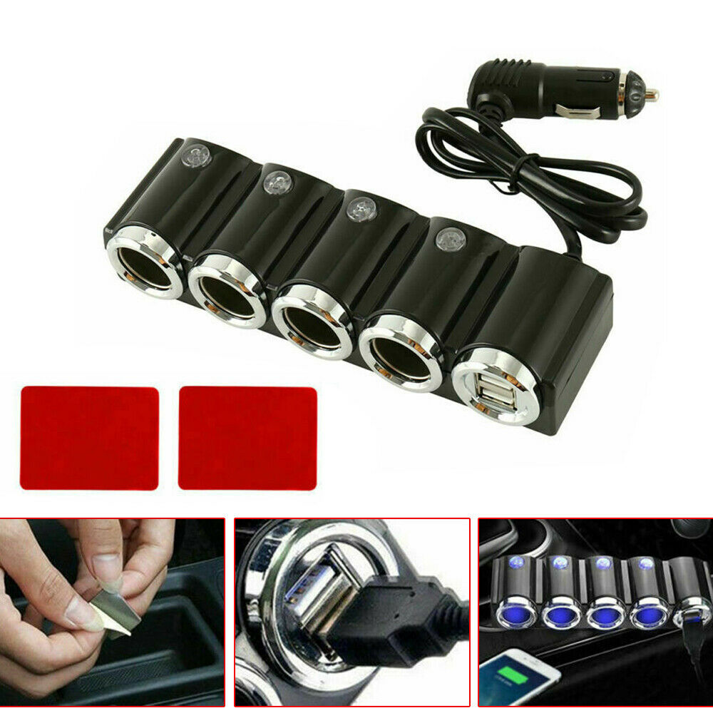 4 Way Auto Car Lighter Multi Socket Splitter Charger DC 12V 2 USB Port
