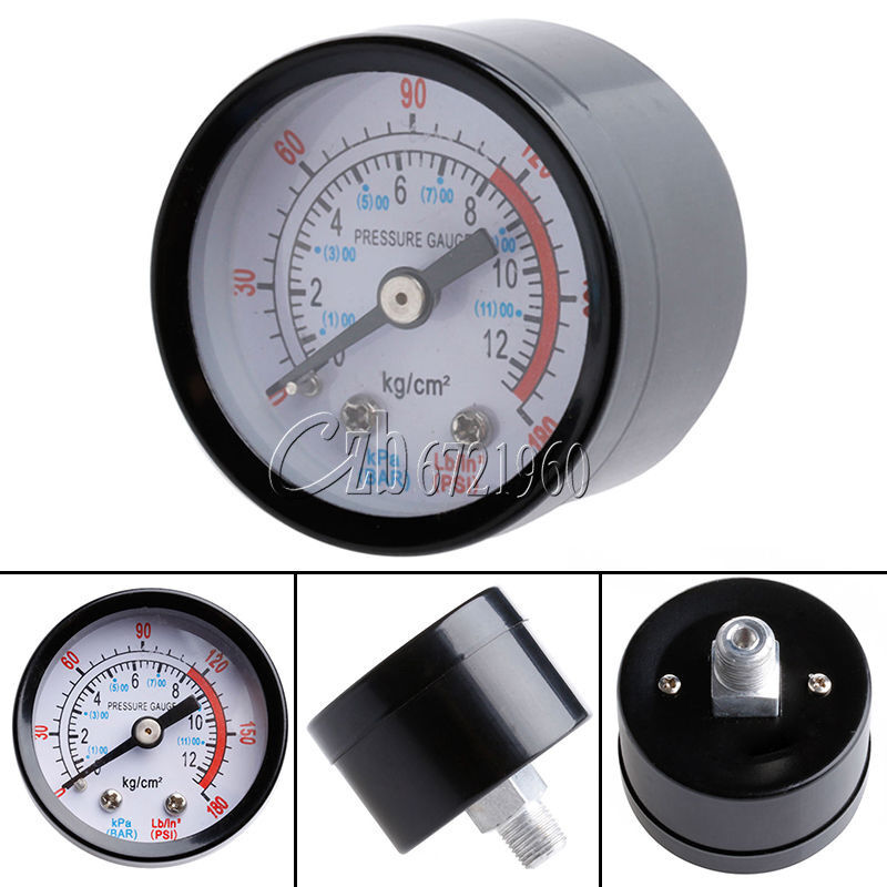 1/8 BSP Male Thread 0-180PSI 0-12Kg/cm2 Air Compressor Pressure Gauge Black Box