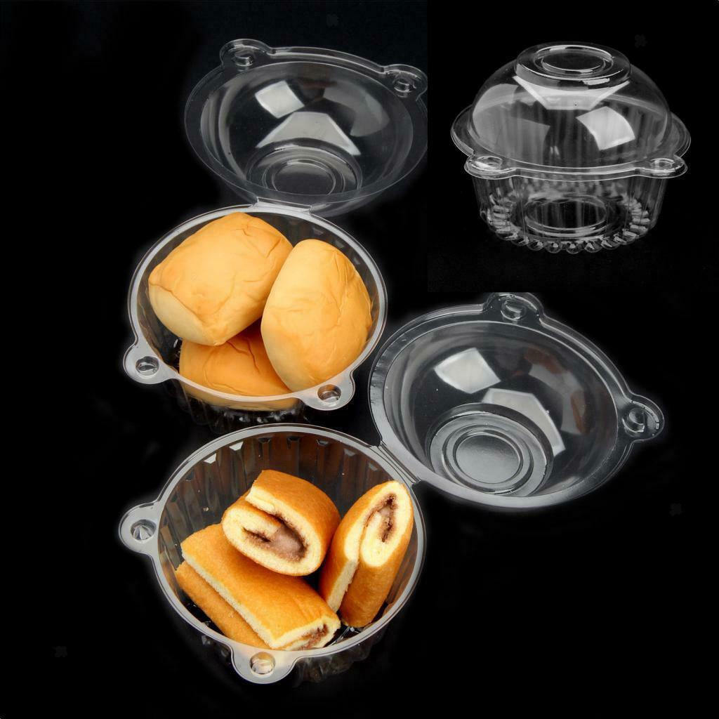 100 Pcs Clear Plastic Cupcake Box Single Cake Case Muffin Pod