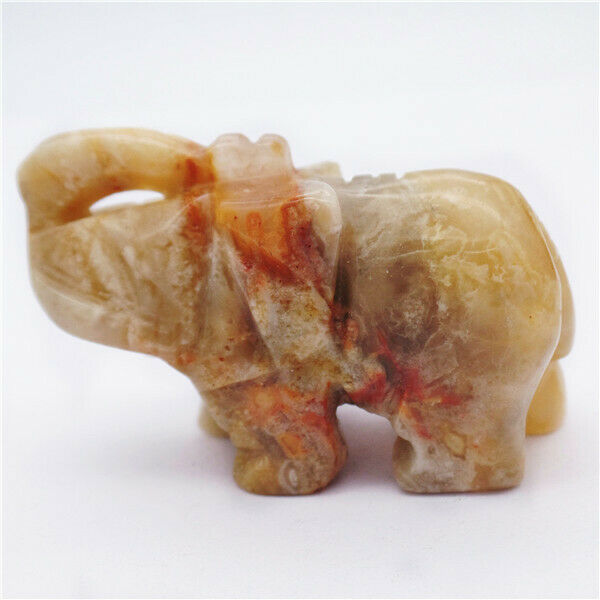 50x33x22mm Natural Crazy Lace Agate Carved Elephant Decoration Statue HH7959