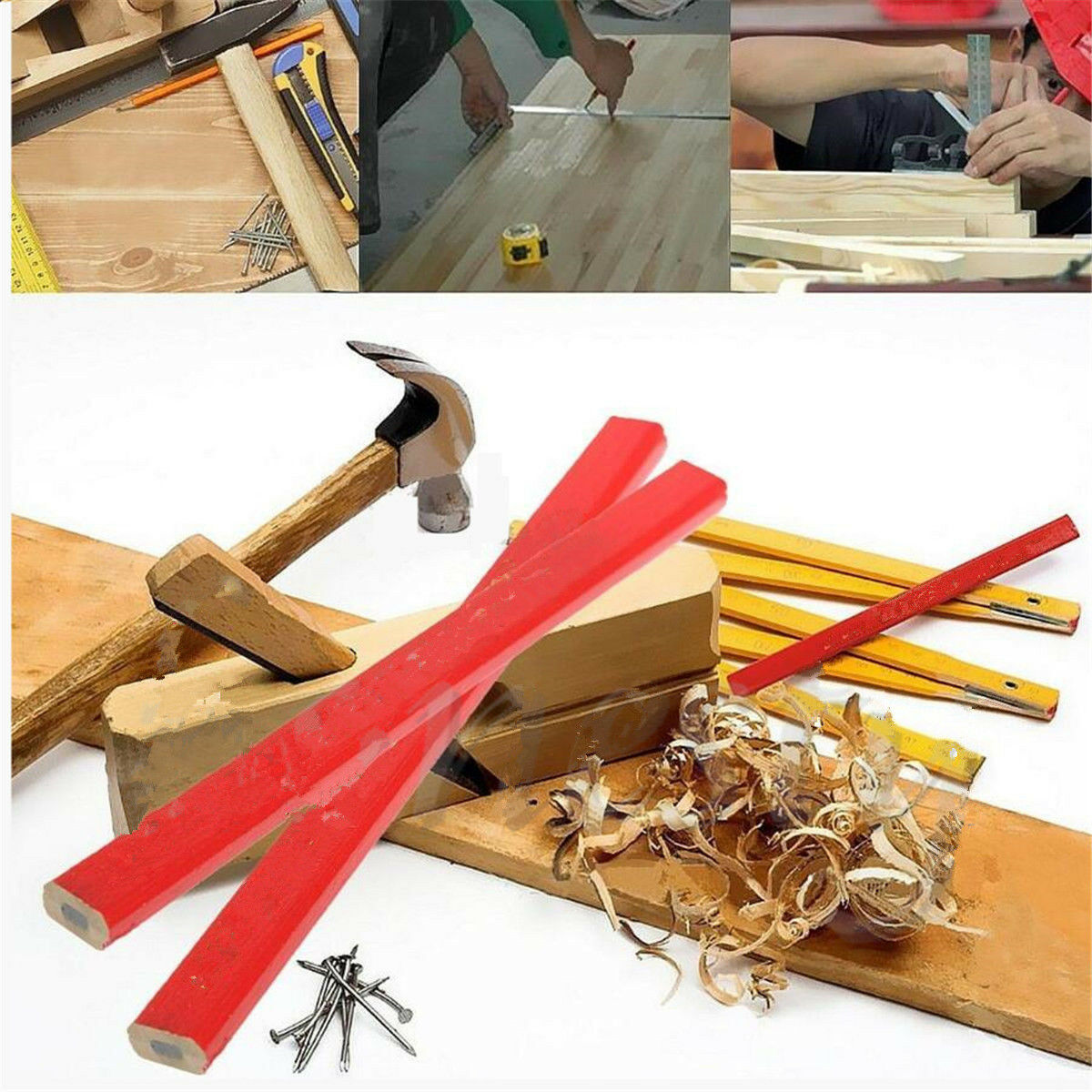 10x17.5cm Octagonal Red Hard Black Lead Carpenter Pencil Wood Working Mark T SJ