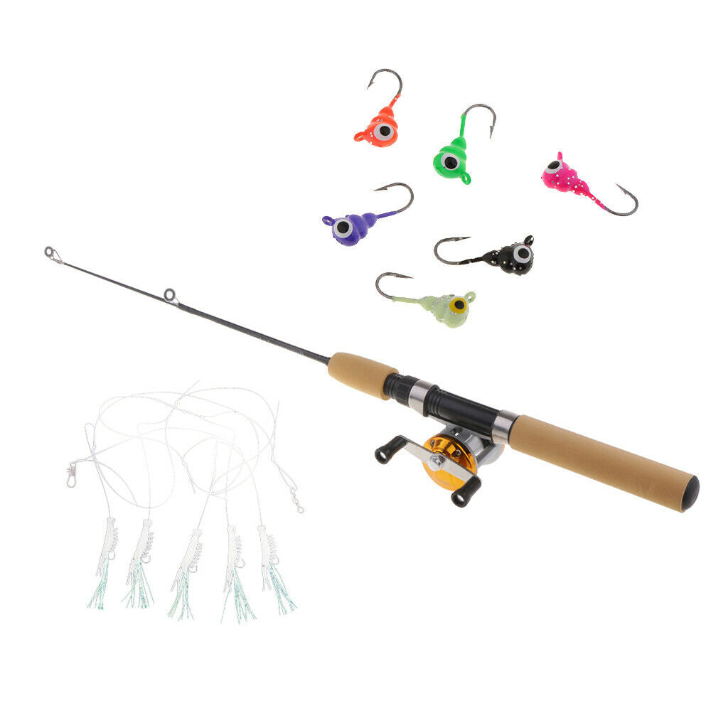 Winter Ice Fishing Rod and Reel Combo 55cm Casting Rod & 6pcs Ice Hook
