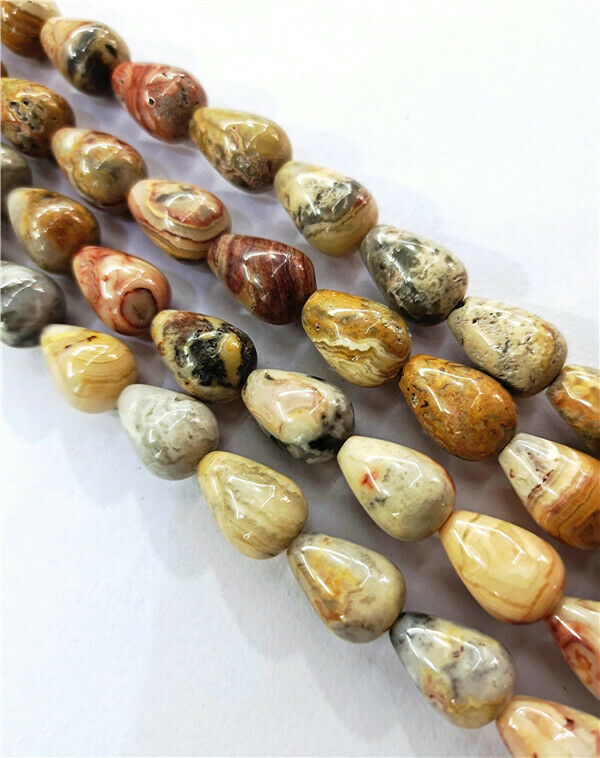1Strand 14x10mm Yellow Crazy Lace Agate Teardrop Spacer Loose Beads 15.5" HH7865