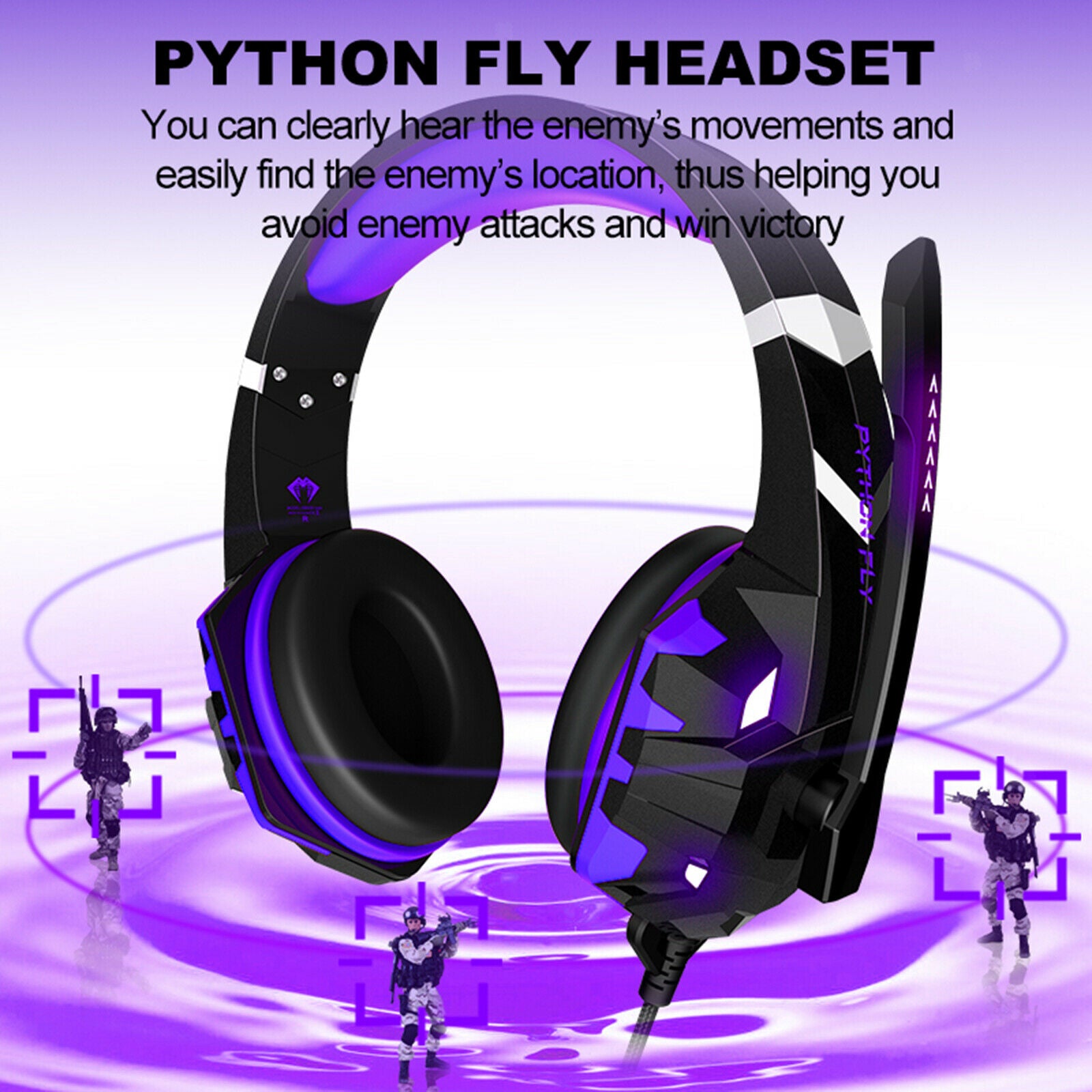 Gaming Headset w/ 120 degree Noise Cancelling Mic LED Light Volume Control