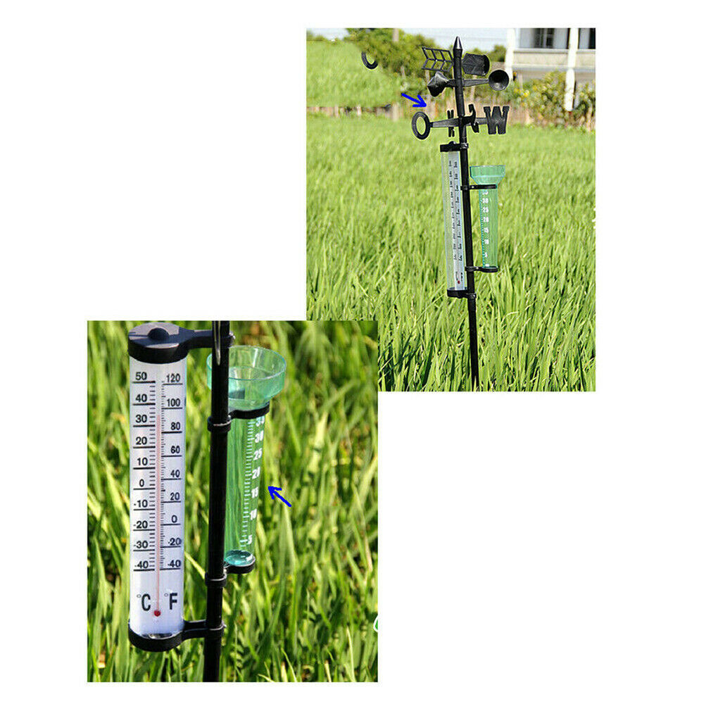 Garden Weather Station Kit Rain Gauge Thermometers Wind Indicator 3 in one