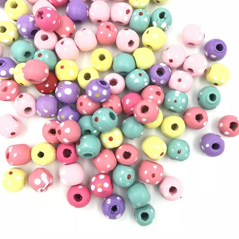 100X Mixed Dot Wooden Beads Loose Beads Kids Toys Pacifier Clip Accessories 10mm