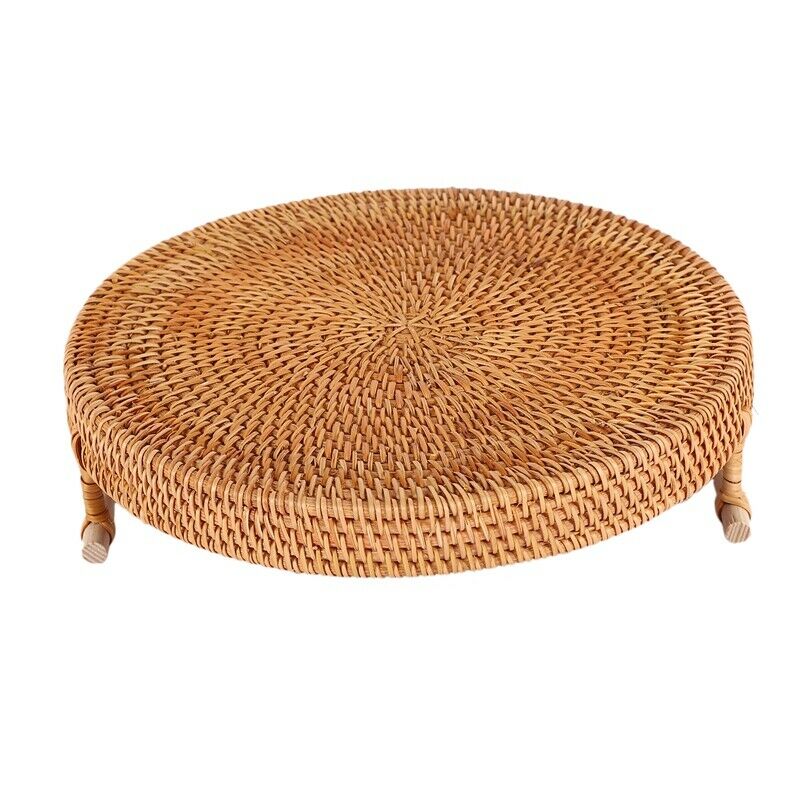 Rattan Storage Tray, Round Basket with Handle, Hand-Woven, Rattan Tray Wicker R6