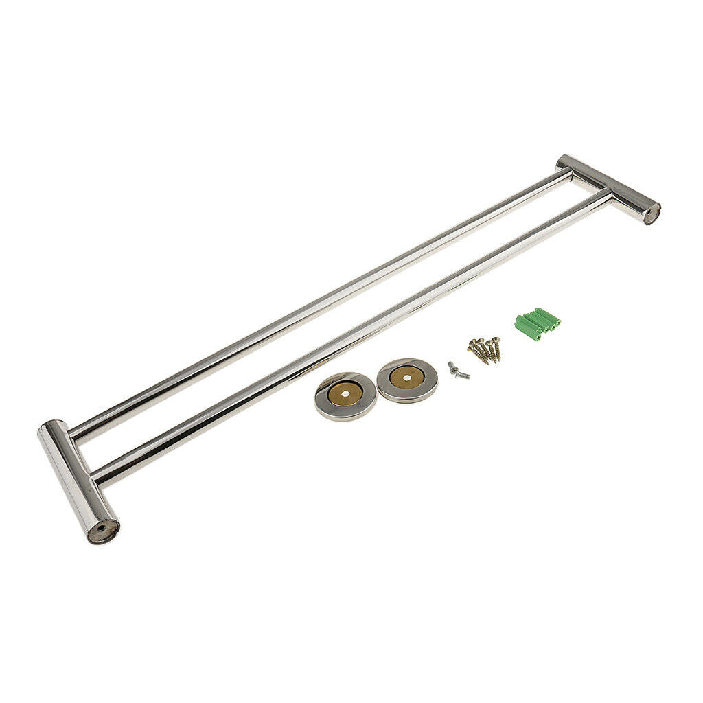Bathroom 56cm Stainless Steel Round Double Towel Rail Rack Bar Holder Chrome