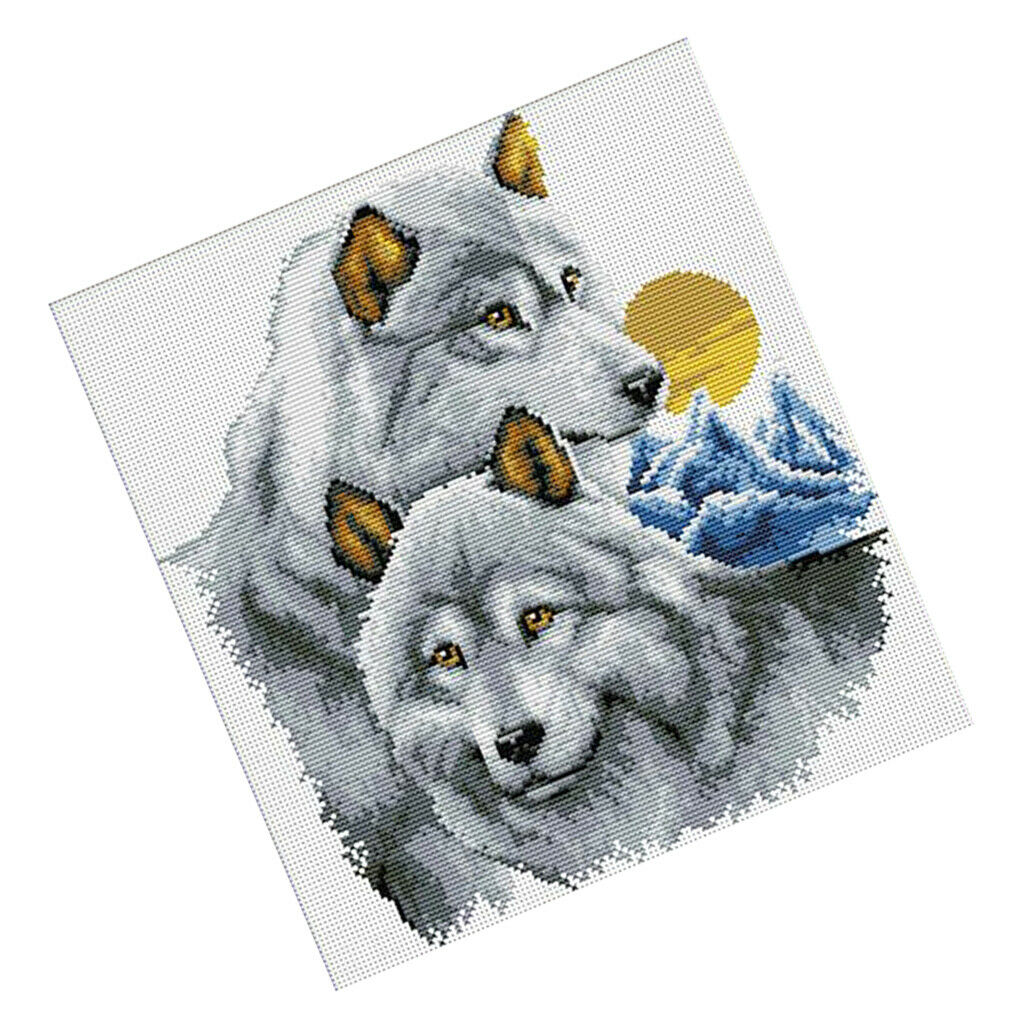 Handmade Ribbon Embroidery Wolf Animal Painting Kit Cross Stitch 39 x 42cm
