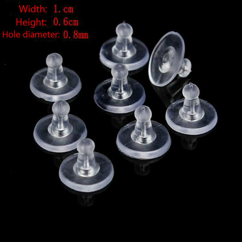 100Pcs Plastic Earring Plugging Stopper Holders Rubber Blocked Transparent Clear