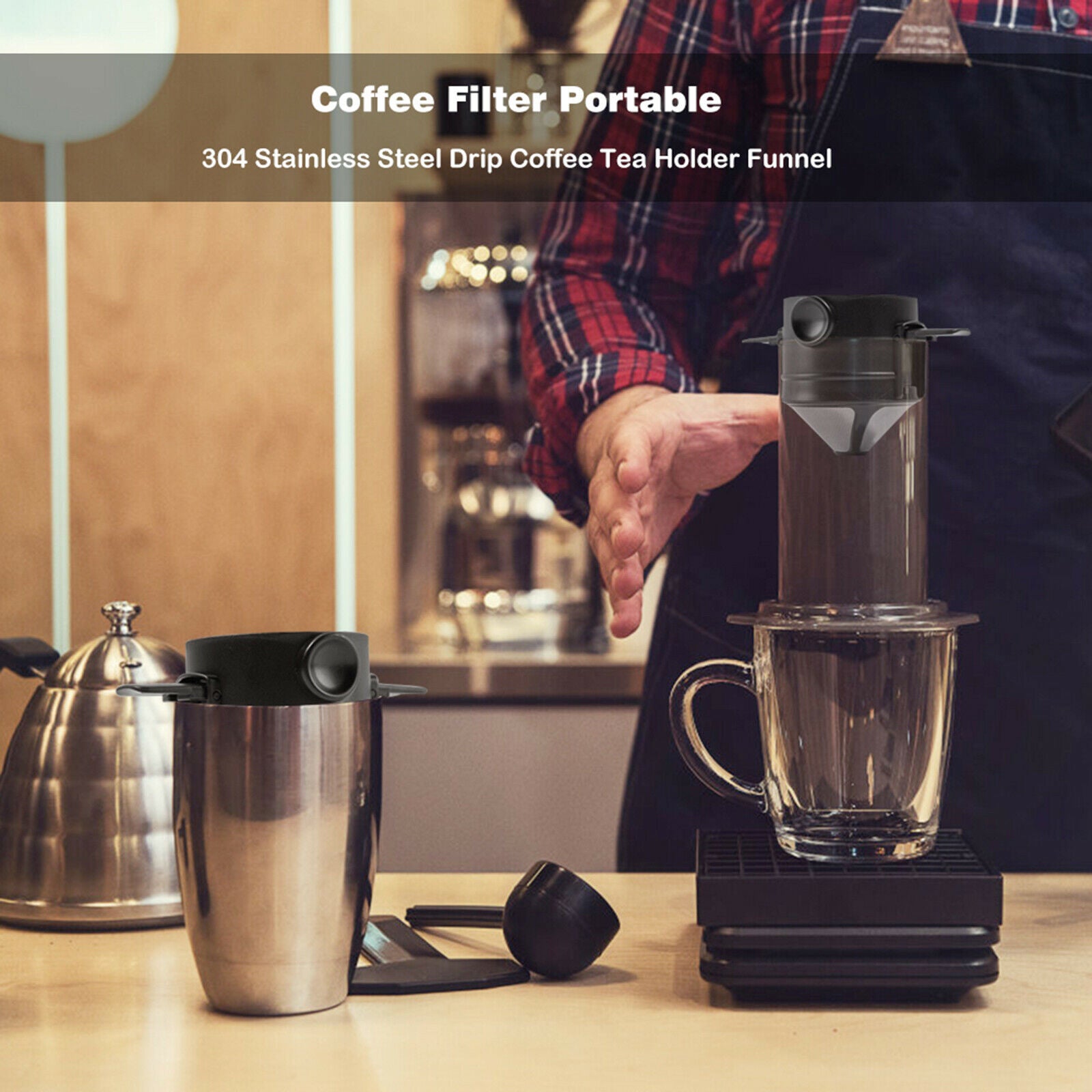 2pcs Stainless Steel Coffee Dripper Reusable Metal Pour Over Coffee Filter @