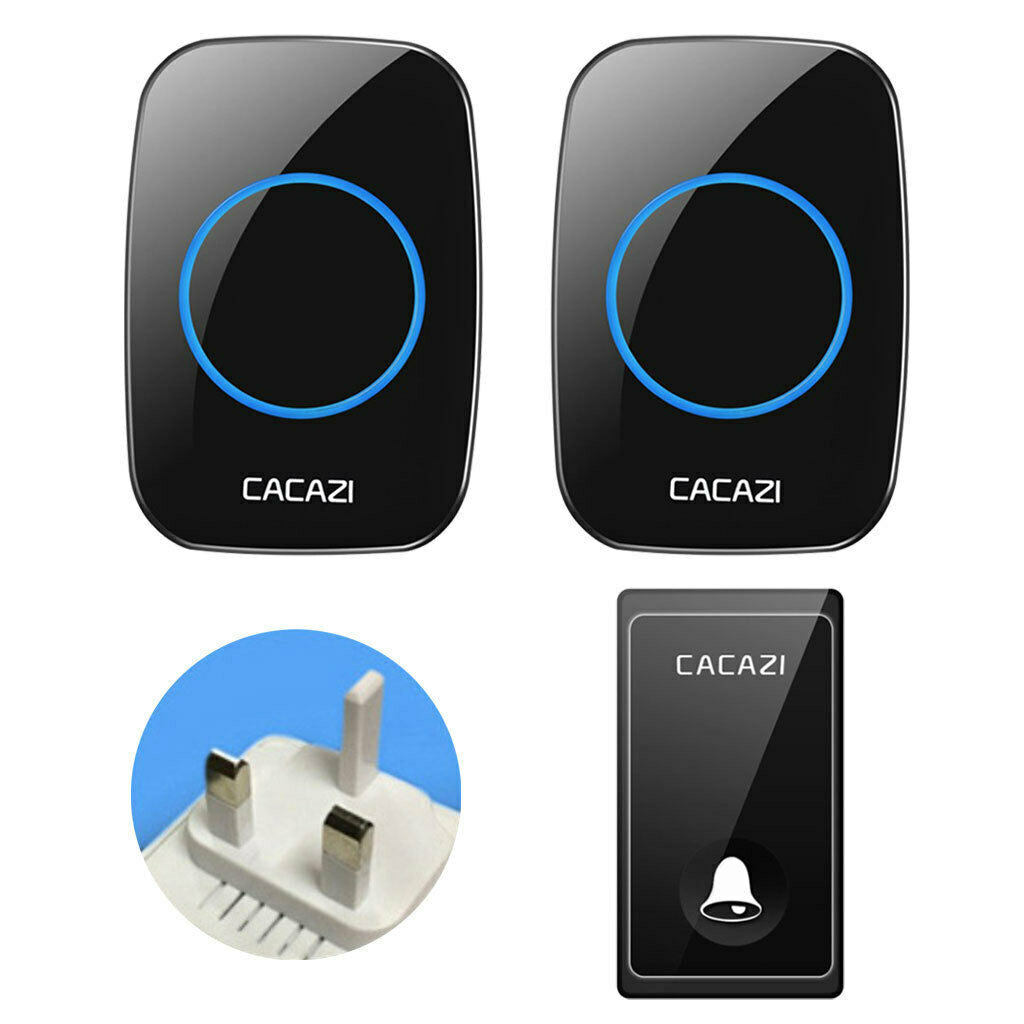 Wireless Push Button Doorbell 58 Melodies Self-generating Transmitter UK Black 1