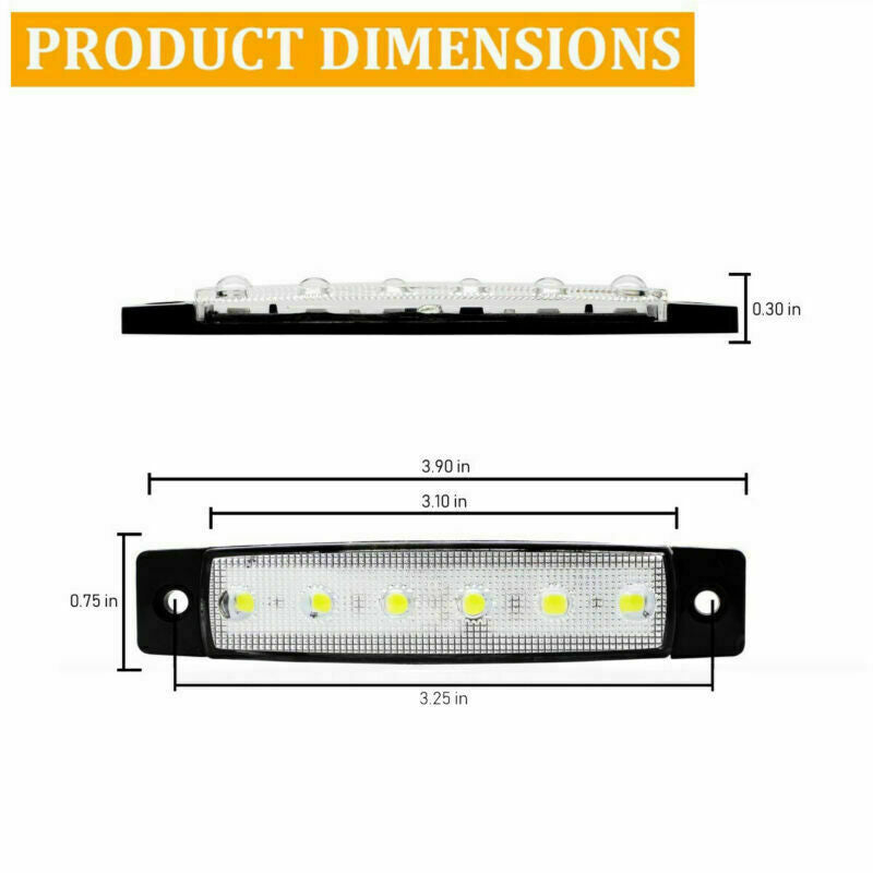 10x 3.8" White Side Marker Clearance Lights 6 LED for Car Truck Boat Trailer 12V