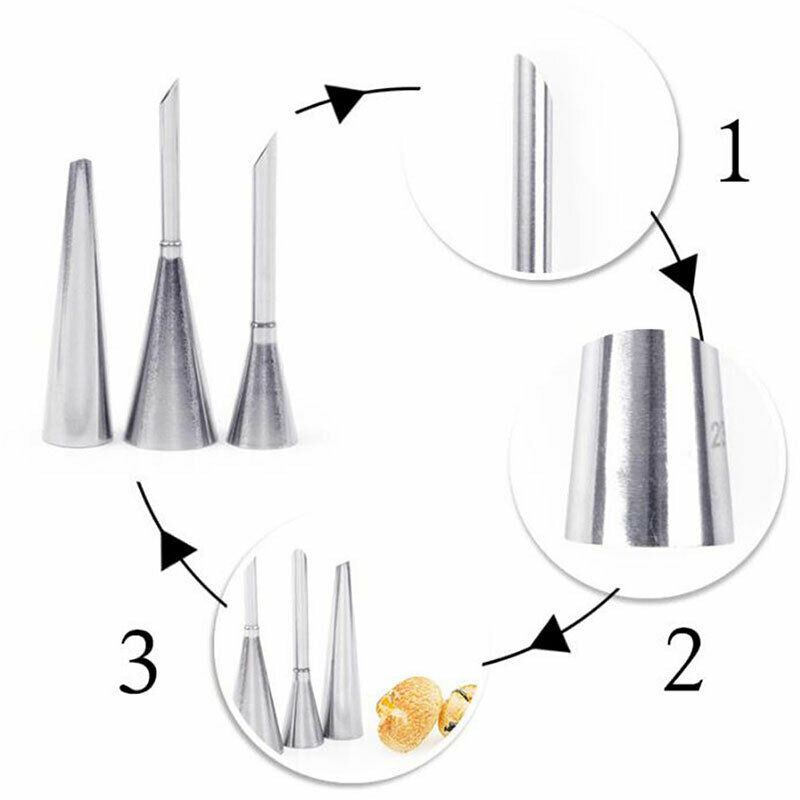 3pcs/set Piping Bag Nozzles Set Stainless Steel Cupcake Cake Decorating T.l8