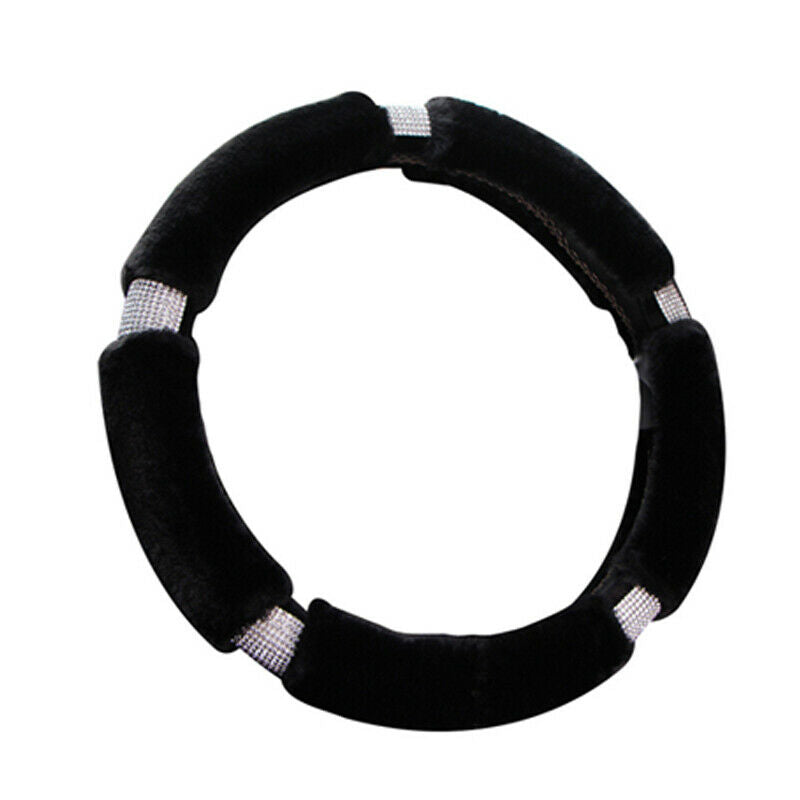 Black 38CM Car SUV Steering Wheel Cover Winter Fur Wool Furry Fluffy Thick Warm