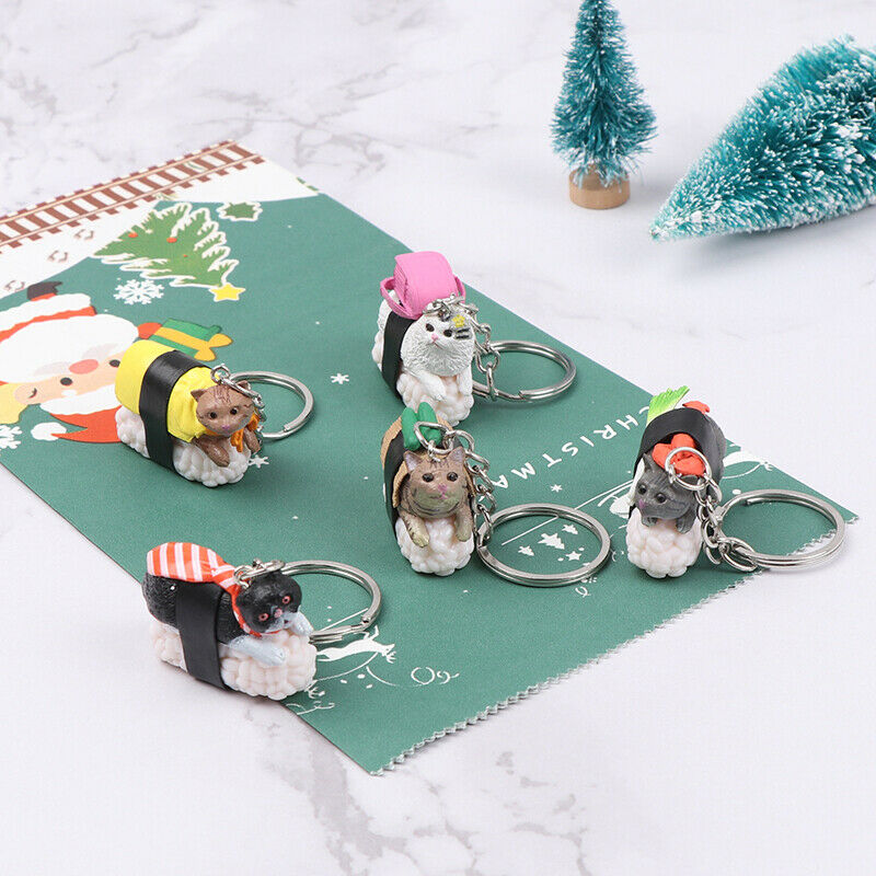 Cute Cartooon  Cat and Sushi Keychain Car Auto Keyring Metal Keychain Key R NC
