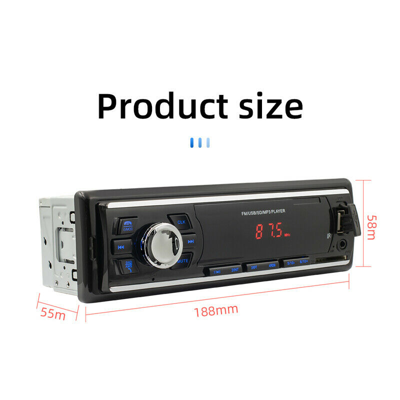 12V 1 Din Universal Car Bluetooth MP3 Player Supports TF Card U Disk FM Radio