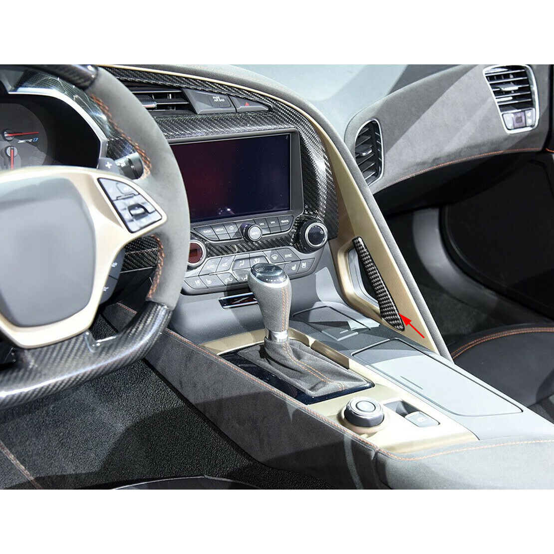 Fit For Chevrolet Corvette C7 Carbon Fiber Center Console Handle Cover Trim B1