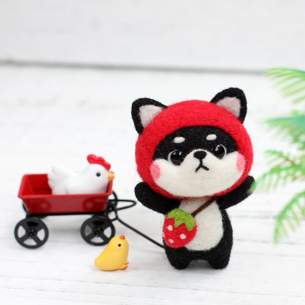 2pcs Animal  Felting Kit DIY Materials - Strawberry Series Shiba Inu