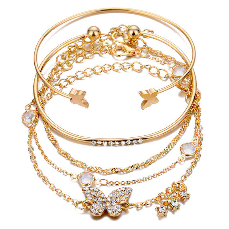 5PC New Bohemian Elegance Open Bracelets Rhinestone Butterfly Bracelet Gi.l8