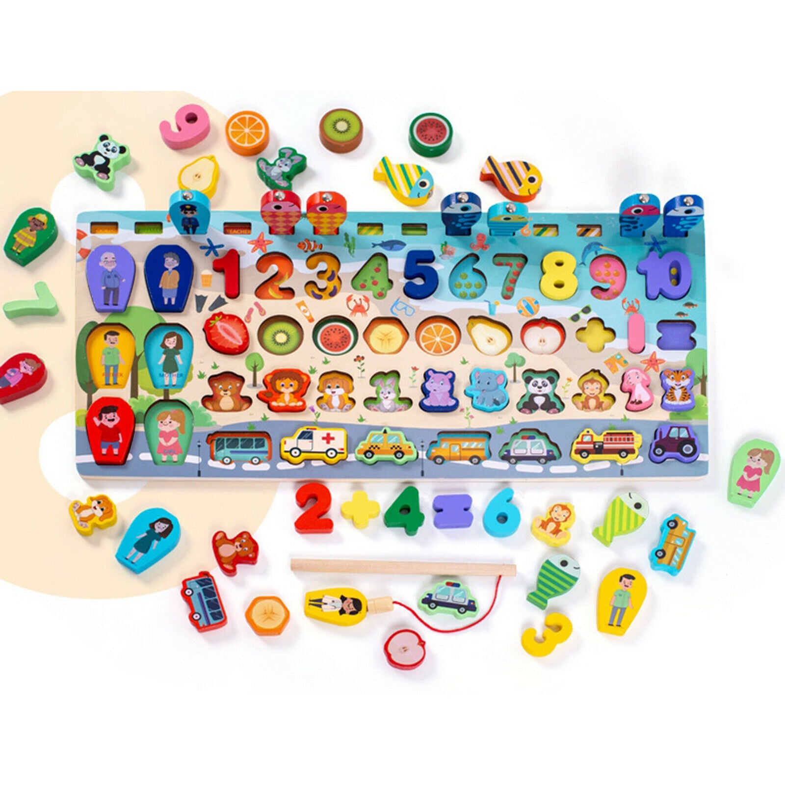 Toys Wooden Number Counting Shape Matching Puzzles Preschool Early