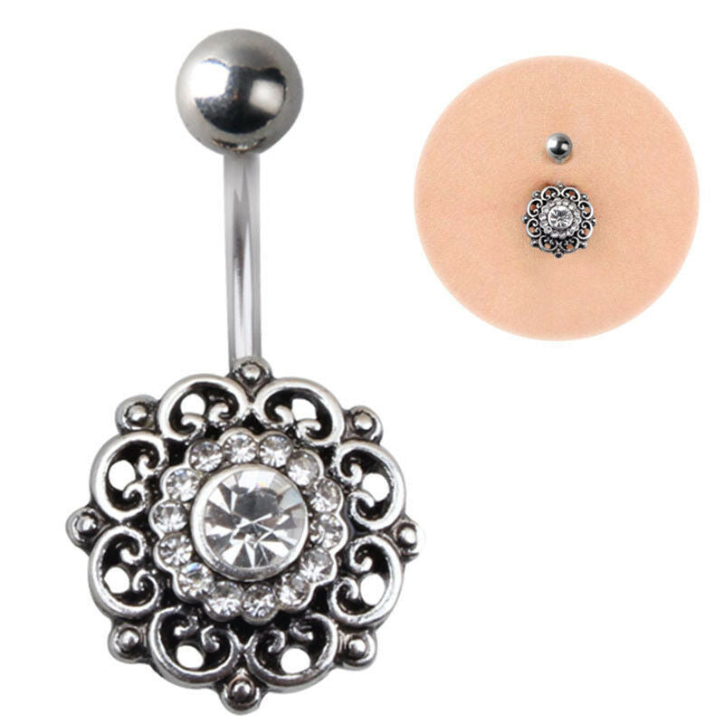 Rhinestone Crystal Flower Navel Belly Button Ring Barbell Piercing Body Je.l8