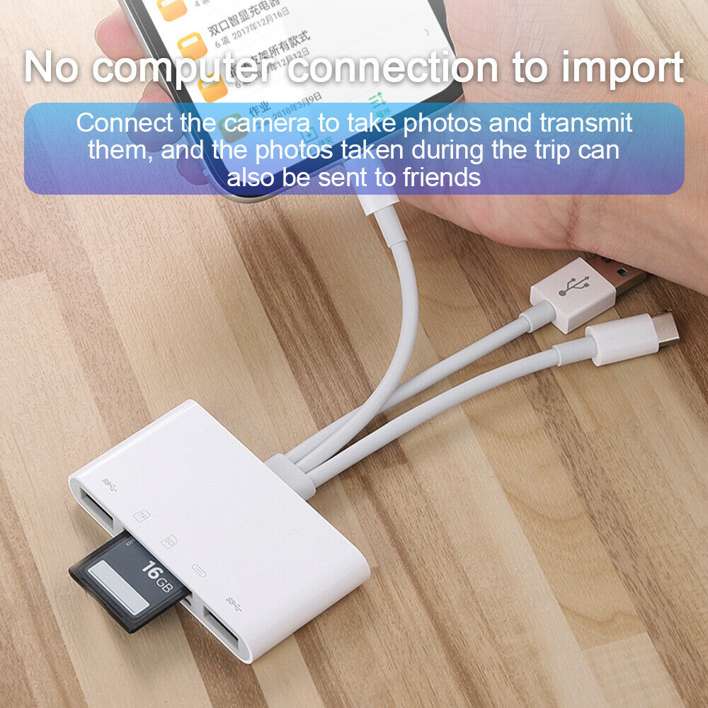 5 in 1 Hub USB Adapter For iP Android Tablet SD/TF Card Reader Support LIN