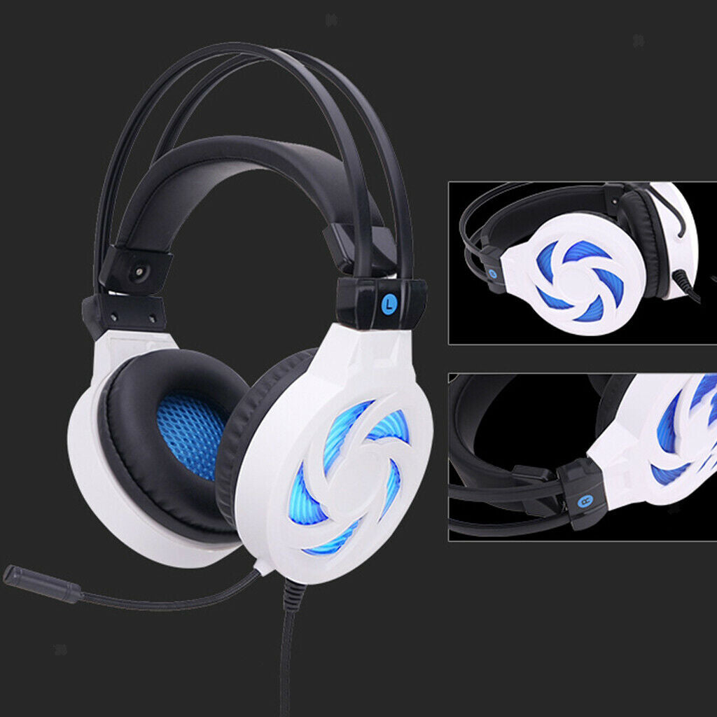 LED Light Gaming Headset Headband Headphone USB 3.5mm Mic LED for PC  White
