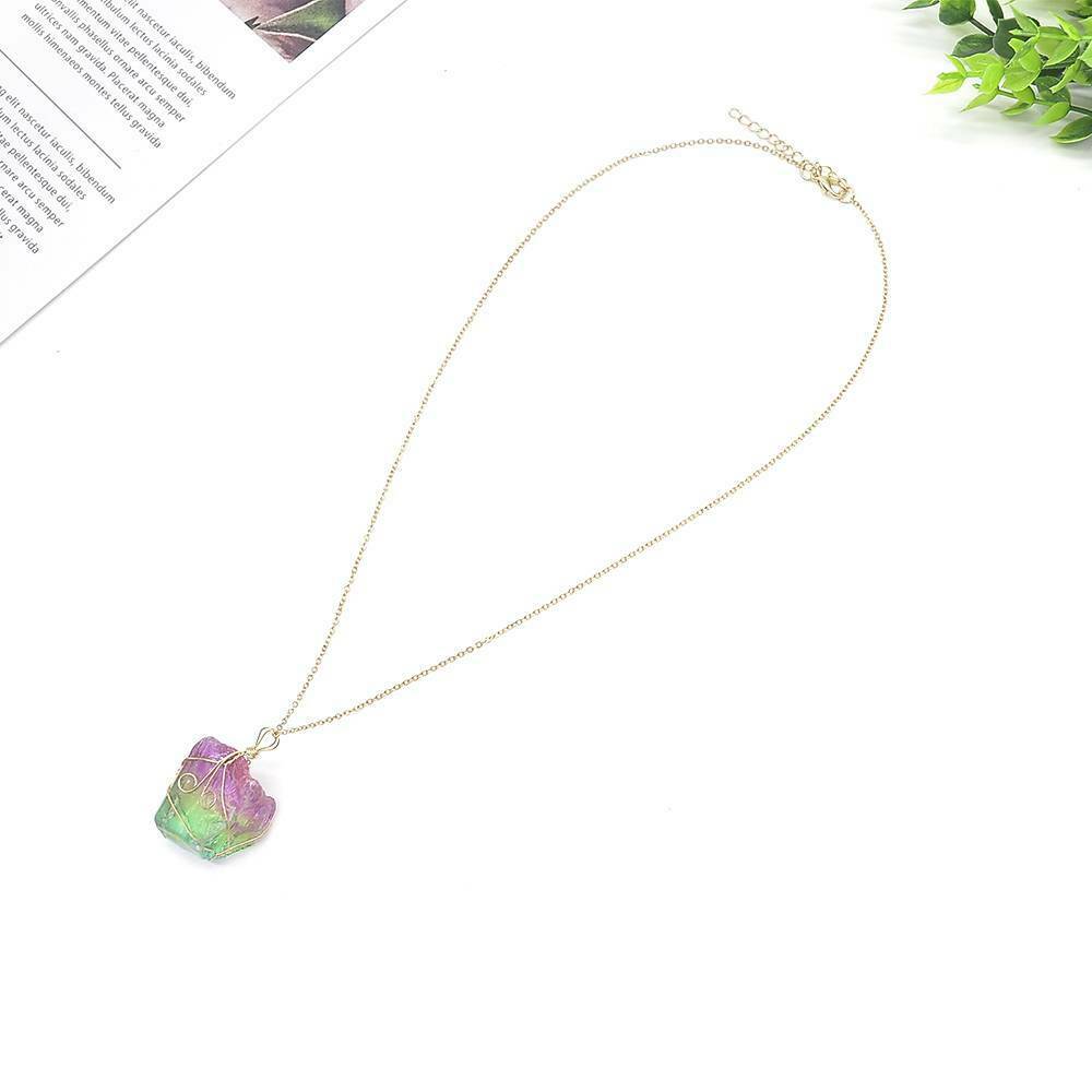Rock Chakra Natural Crystal Necklace Irregular Rainbow Stone Pendant Jewelry AU