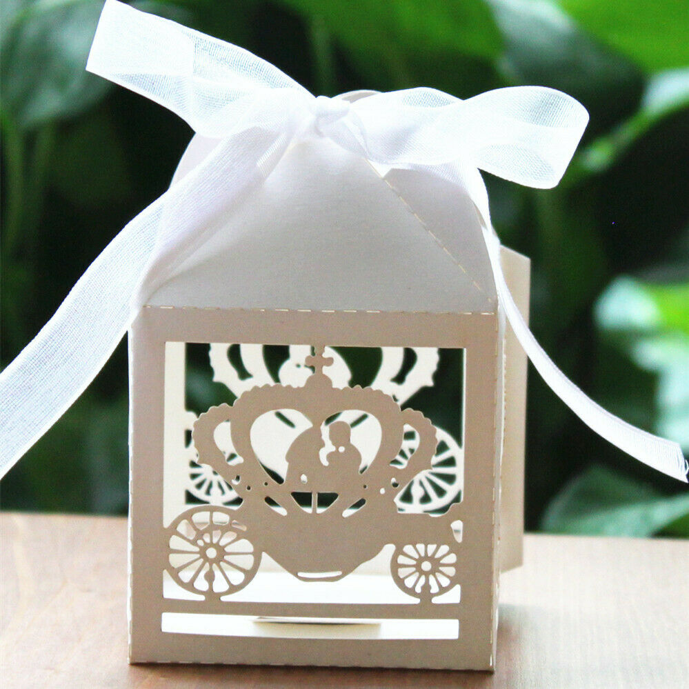 50pcs Bride Groom Bridal Wedding Party Favor Gift Ribbons Candy Boxes Bags