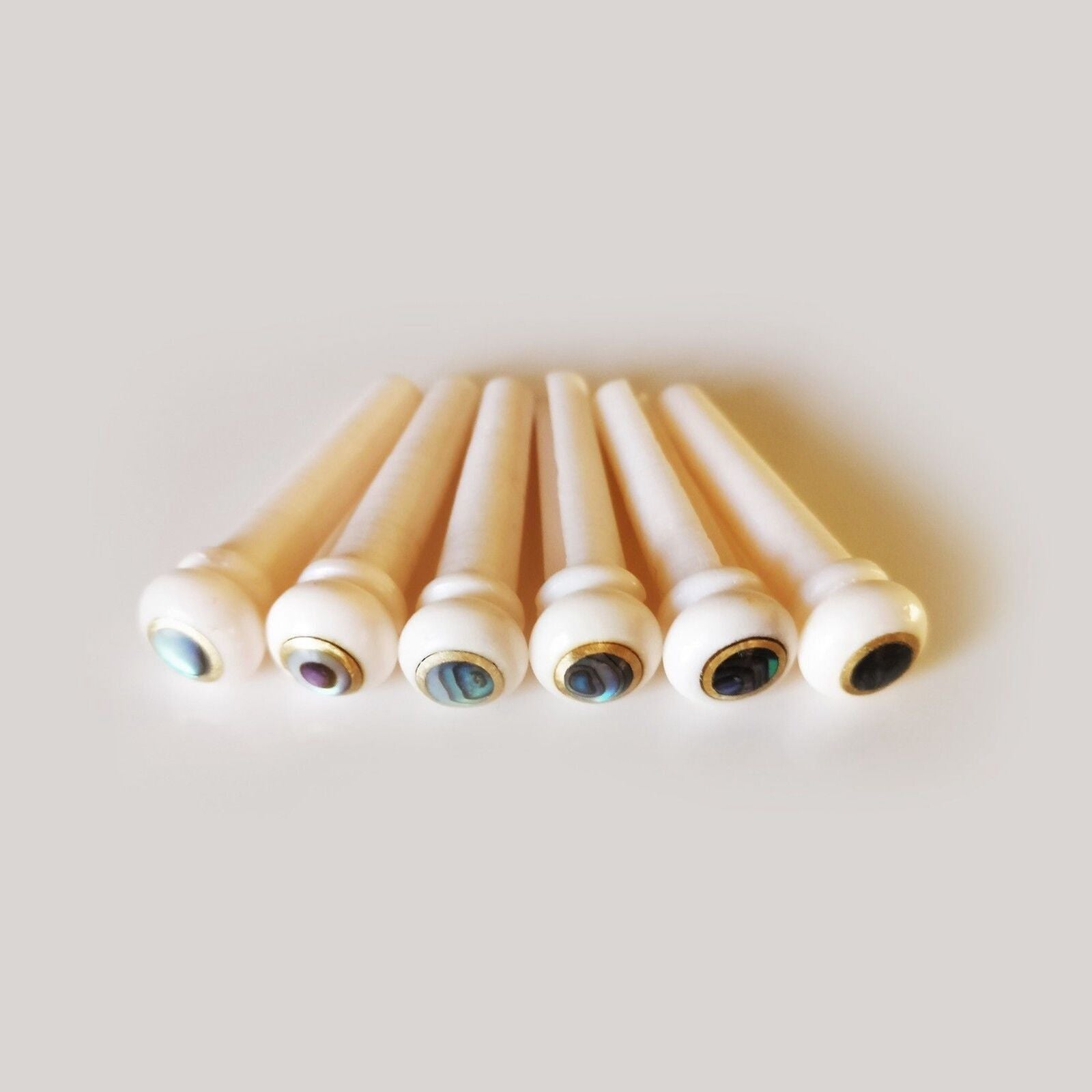1 Set Acoustic Guitar Bone Bridge Pins w/ Abalone Dot Brass Circle Skirt