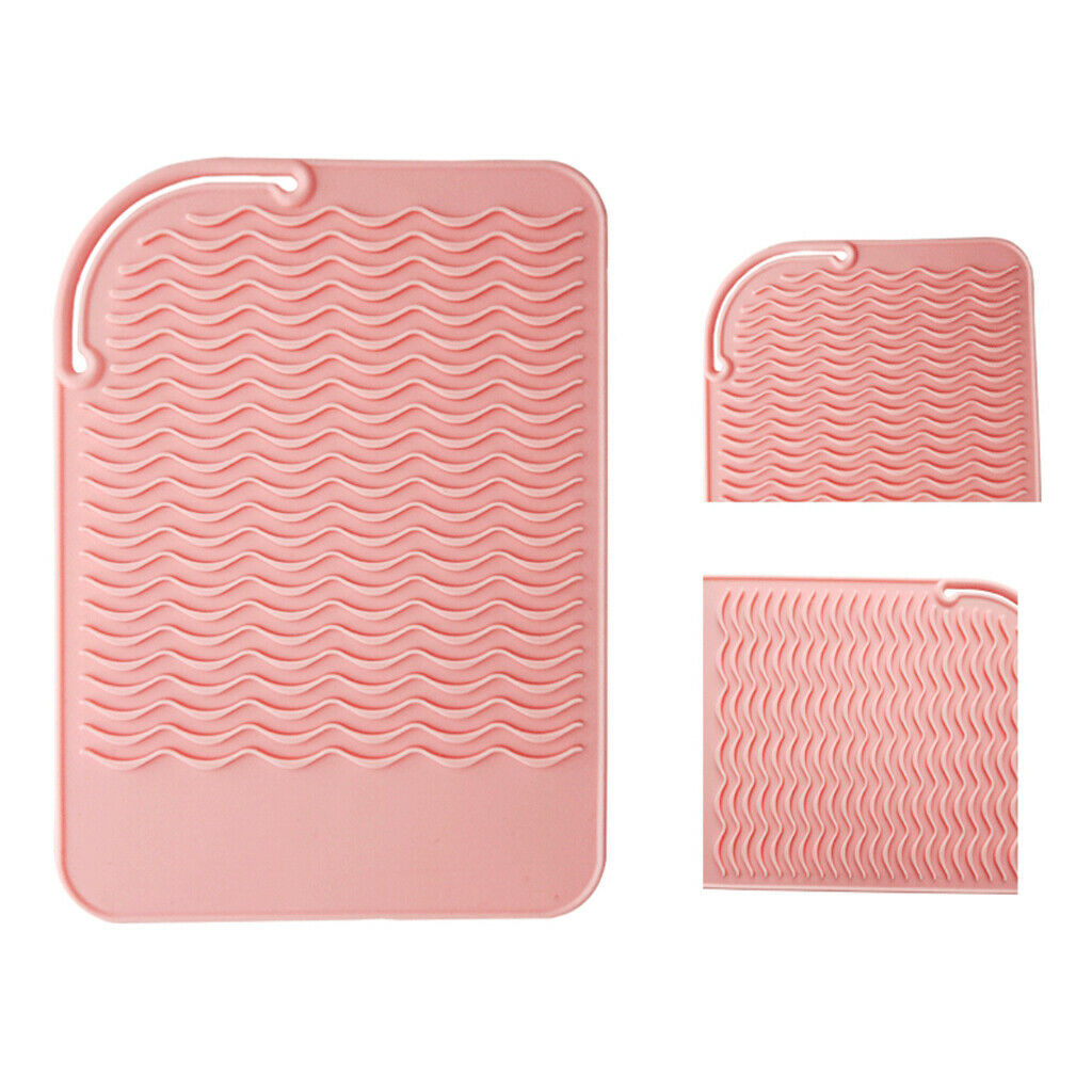 2Pcs Hot Styling Tools Hair Straightener Anti Heat Safety Silicone Mat Pink